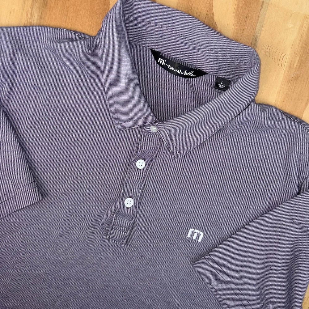 Travis Mathew Performance Golf Polo Large Purple Wine Striped Cotten Blend